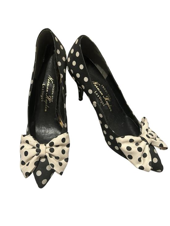 Norman Kaplan Shoes - Polka Dot Pointed-Toe Bow Heels - Black & White